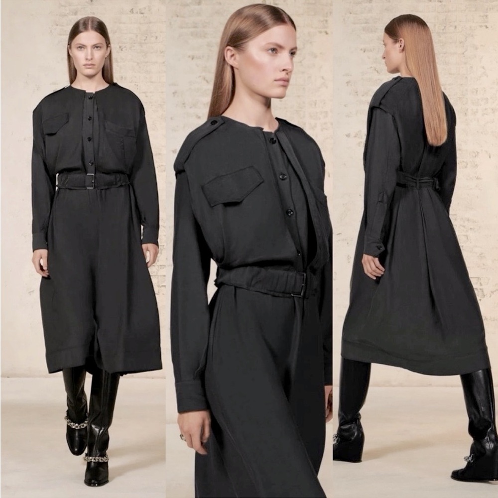 Zara SRPLS Surplus Military MIDI Long Sleeve Belted Dress Black Size S New